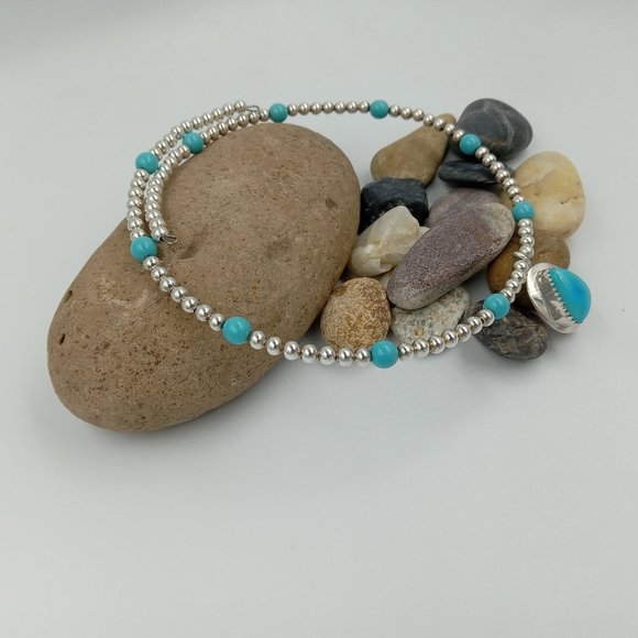 Vintage Sterling Silver Beaded Turquoise Choker - Picture 5 of 16